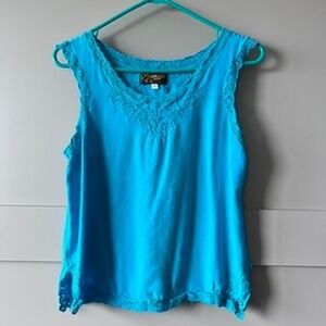 Dancing Gecko Hawaii Womens Small Blue Embroidered Eyelet Lace Sleeveless Top